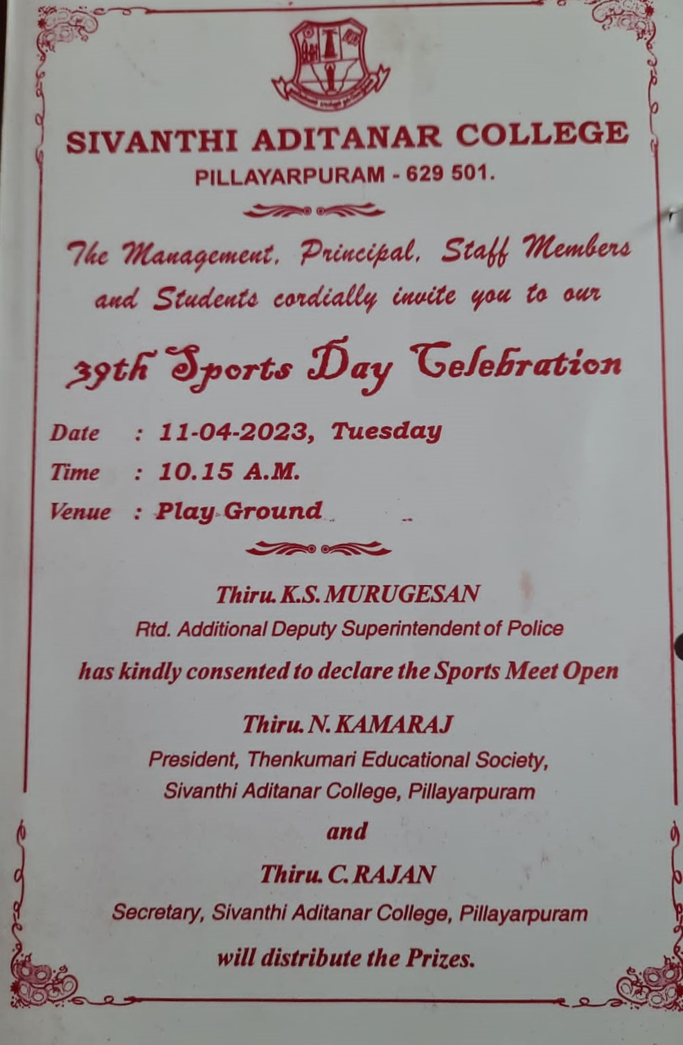 39th Sports Day on 11th April 2023