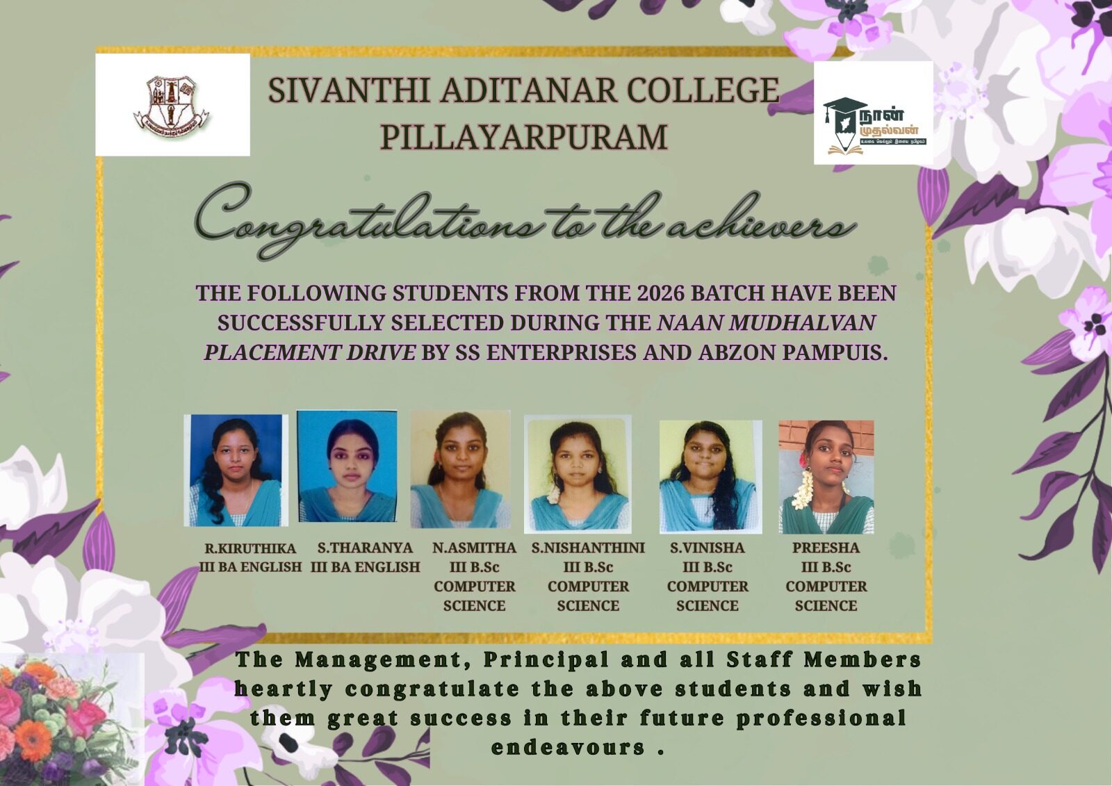 NAAN MUDHALVAN  - PLACEMENT ACHIEVEMENT  2026